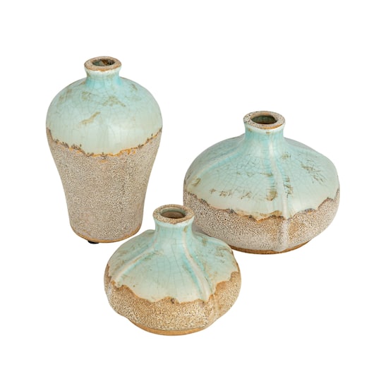 Hello Honey® Distressed Finish Brown & White Terracotta Vase Set